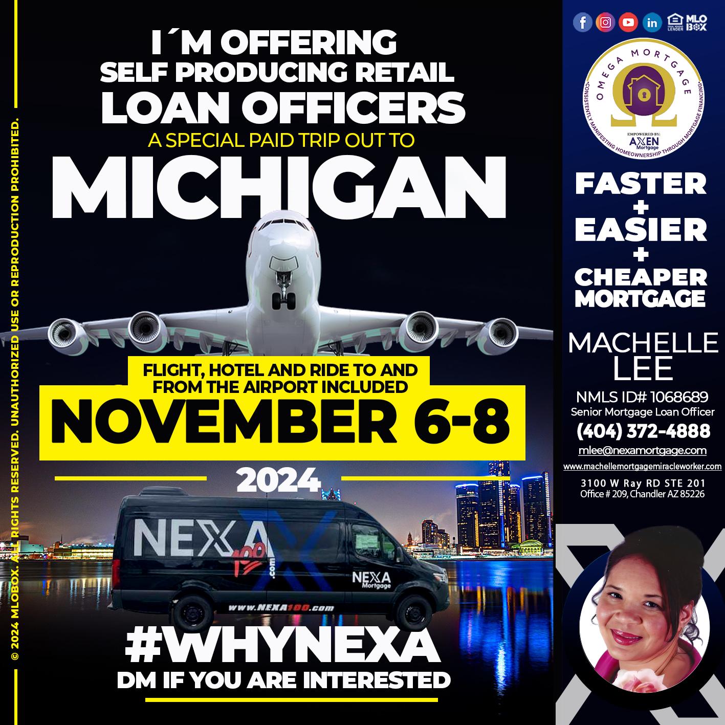 November 6-8 Michigan trip - Machelle Lee -Reverse and Residential Mortgage Loan Expert