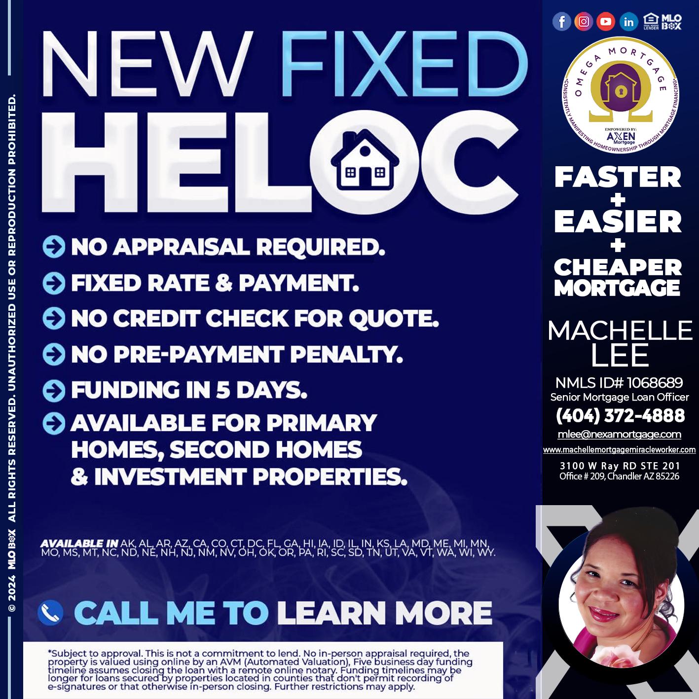 NEW FIXED HELOC - Machelle Lee -Reverse and Residential Mortgage Loan Expert