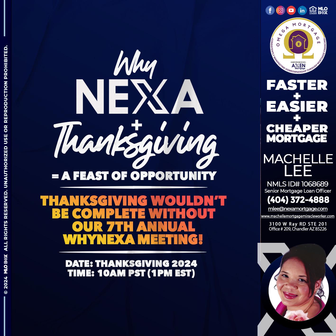 WHY NEXA + THANKSGIVING - Machelle Lee -Reverse and Residential Mortgage Loan Expert